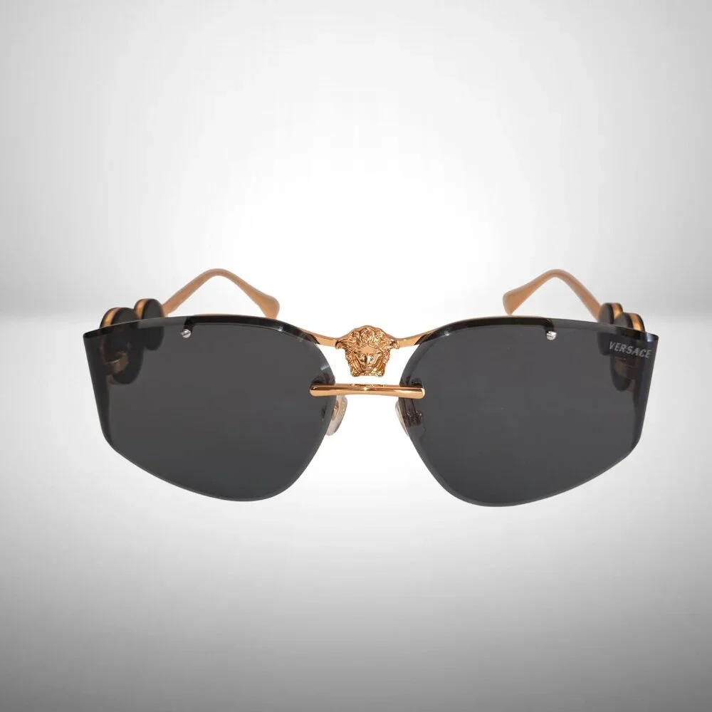 Versace Medusa VE2250K Rimless Gold Metal Aviator Sunglasses - New - Picture 2 of 8